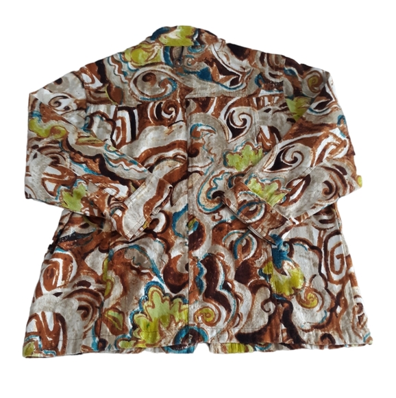Parsley & Sage Medium Green Brown Abstract Print Grommet Lightweight Jacket - Picture 3 of 16